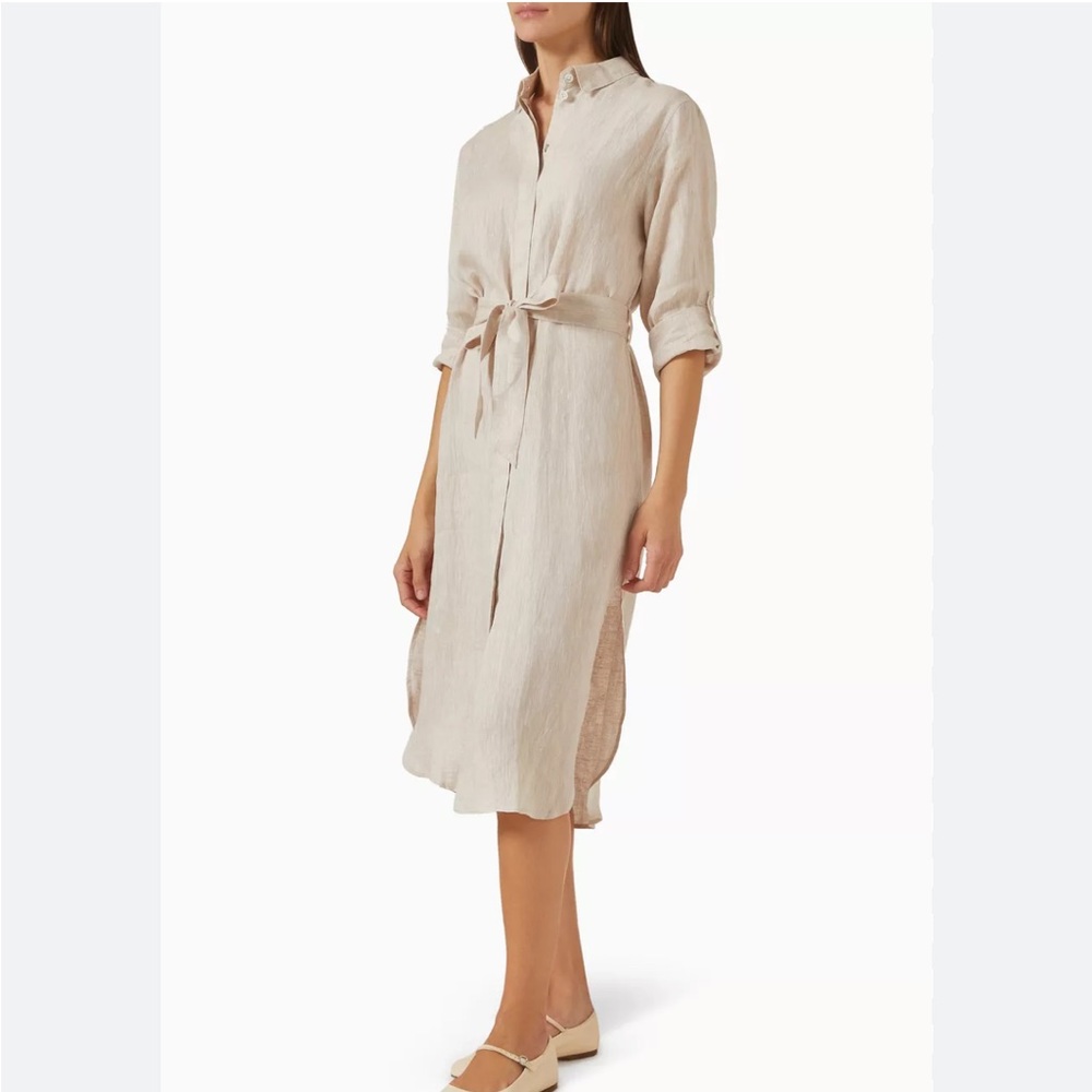 Tahari Tan 100% Linen Shirt Dress